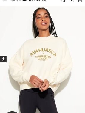 Spiritual Gangster Cream Sweatshirt with Gold-Green Print